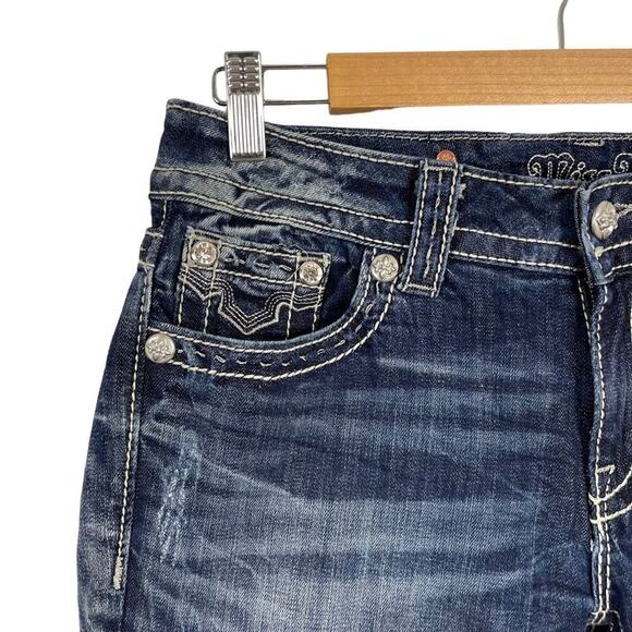 Miss Me Cow hide Crystal Studded Blue Denim JW5915S Boot Cut Stretch Jeans 29 - Picture 6 of 16